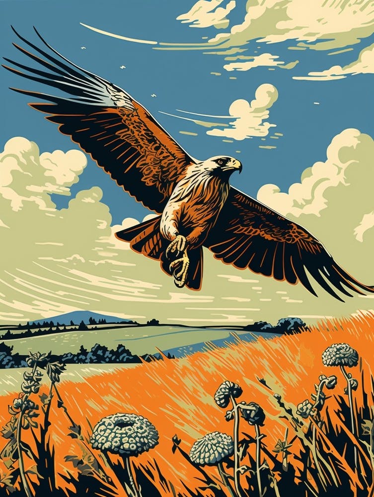 Vintage Bird Linocut Harrier 3