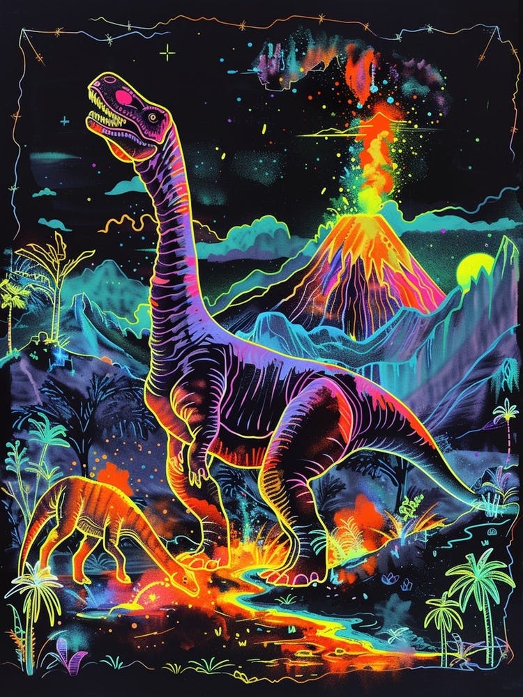 Neon Dinosaur With Volcano 4