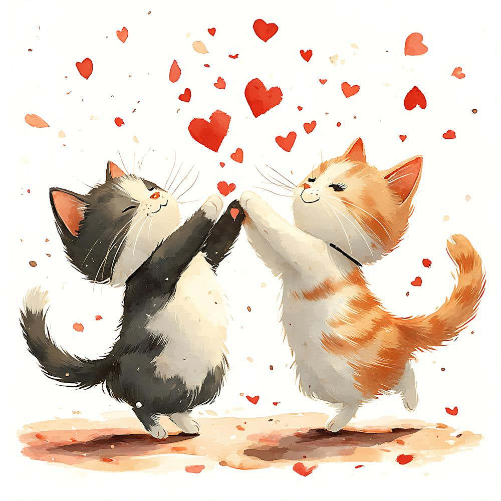 Dancing Cats Under Falling Heart 6
