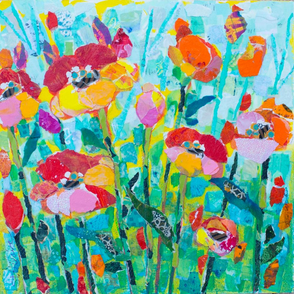 Colorful Poppies In Bloom With Butterflies Square
