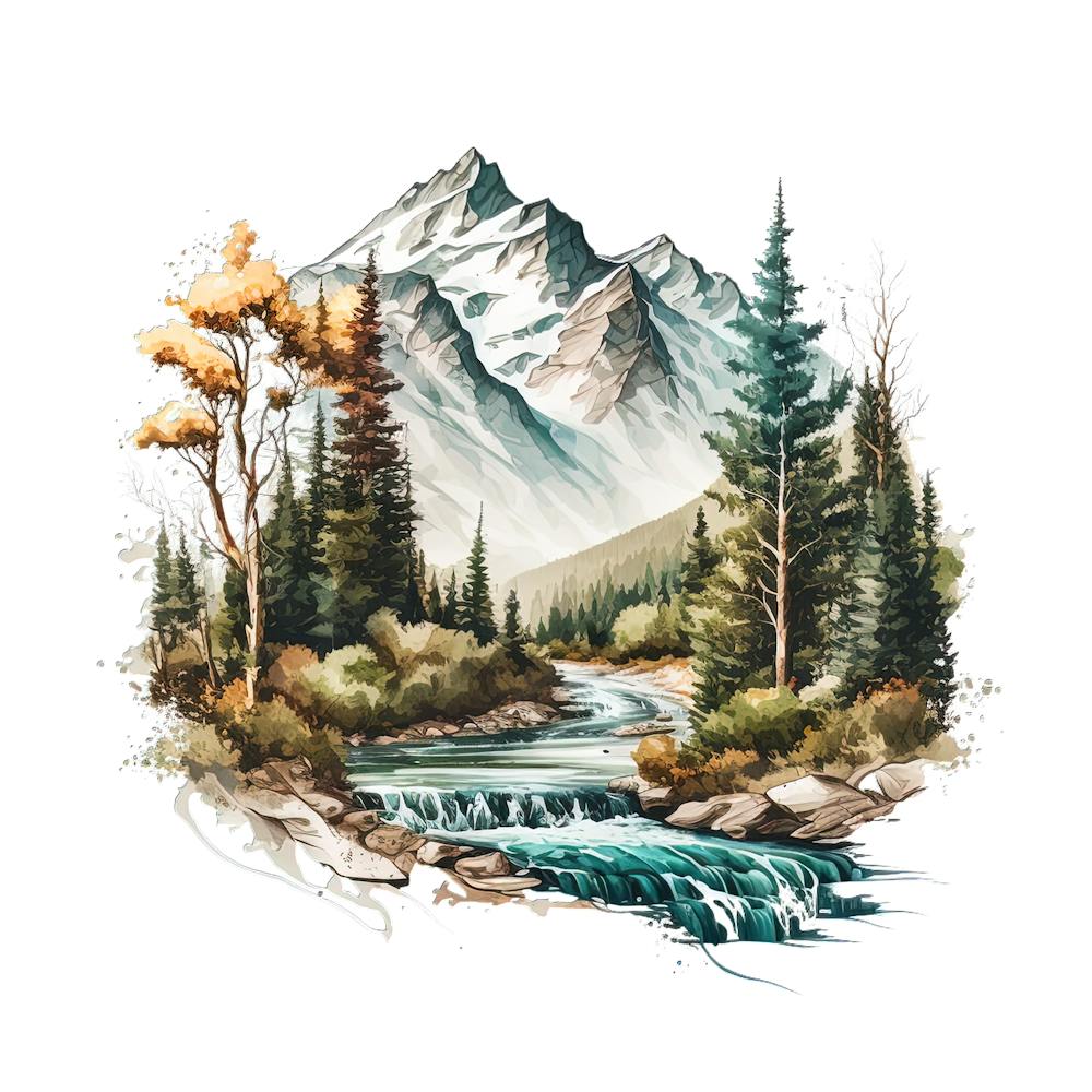 Watercolor Of A Mountain Stream