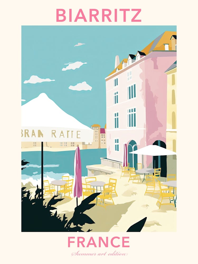 Biarritz, France, Flat Pastels Tones Illustration 3 Poster