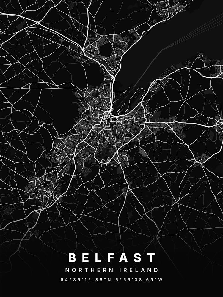 Belfast Northern Ireland Black Map