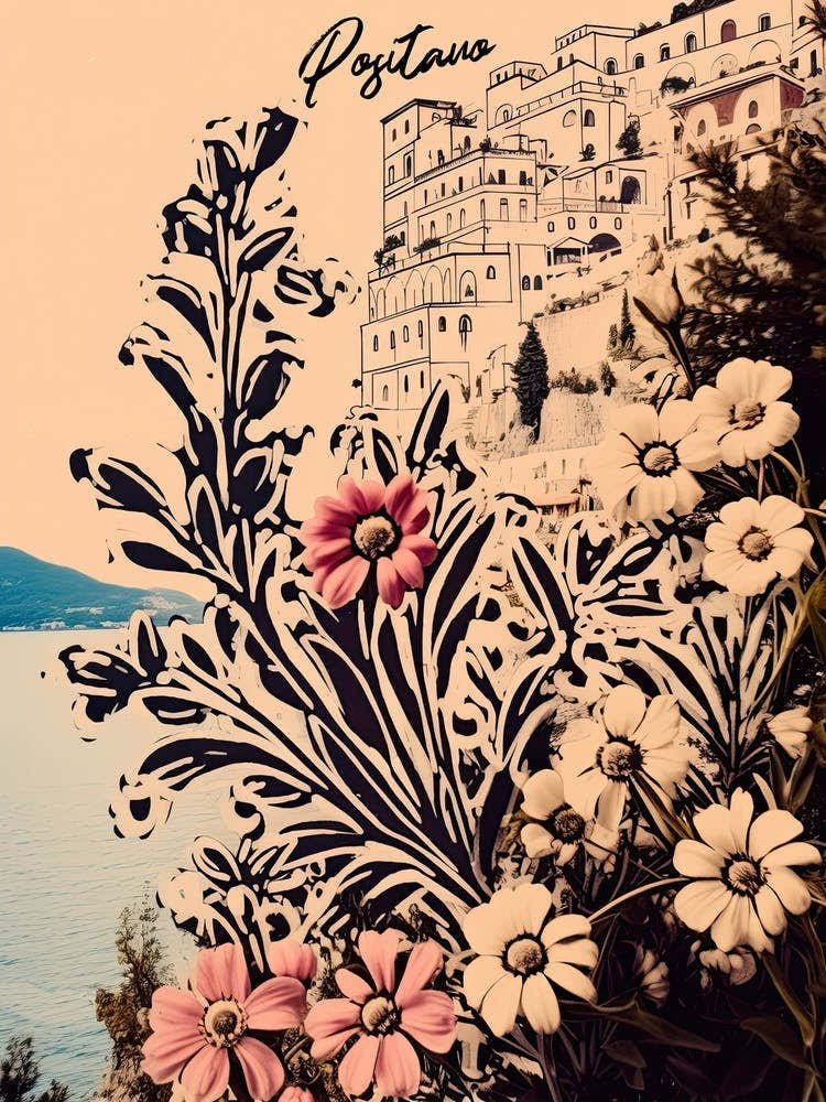 Positano Postcard Flowers Collage 1