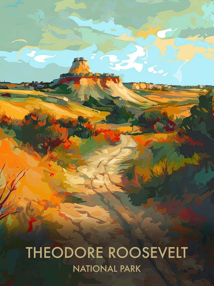 Theodore Rooselvelt National Park Travel Poster Illustration Style 1