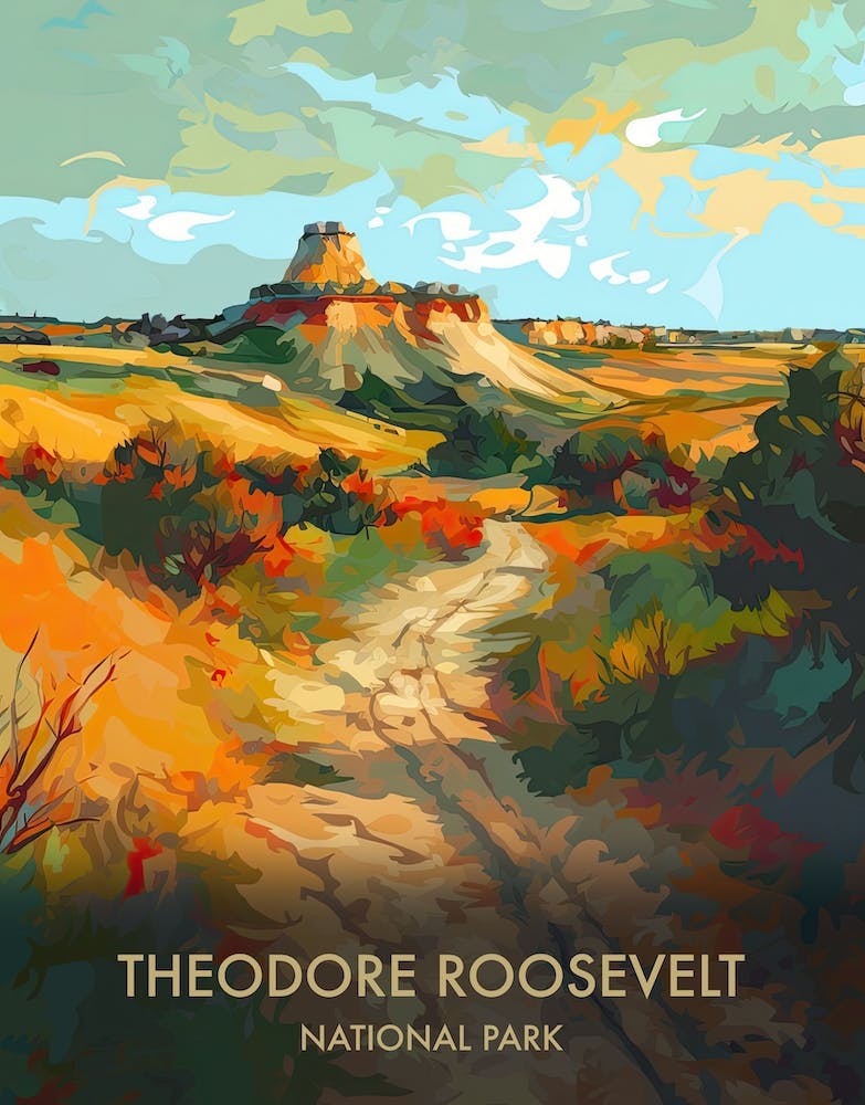Theodore Rooselvelt National Park Travel Poster Illustration Style 1