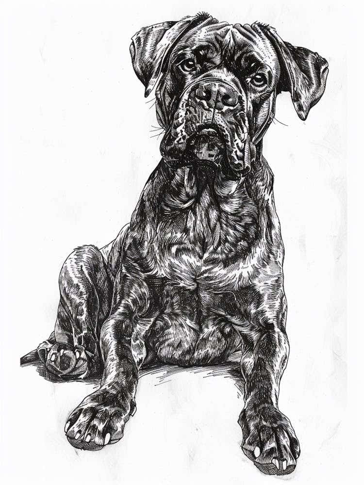 Mastiff Dog Line Sketch 1