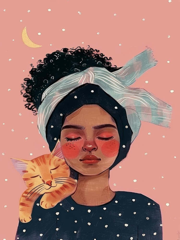 Afro Girl With Cat
