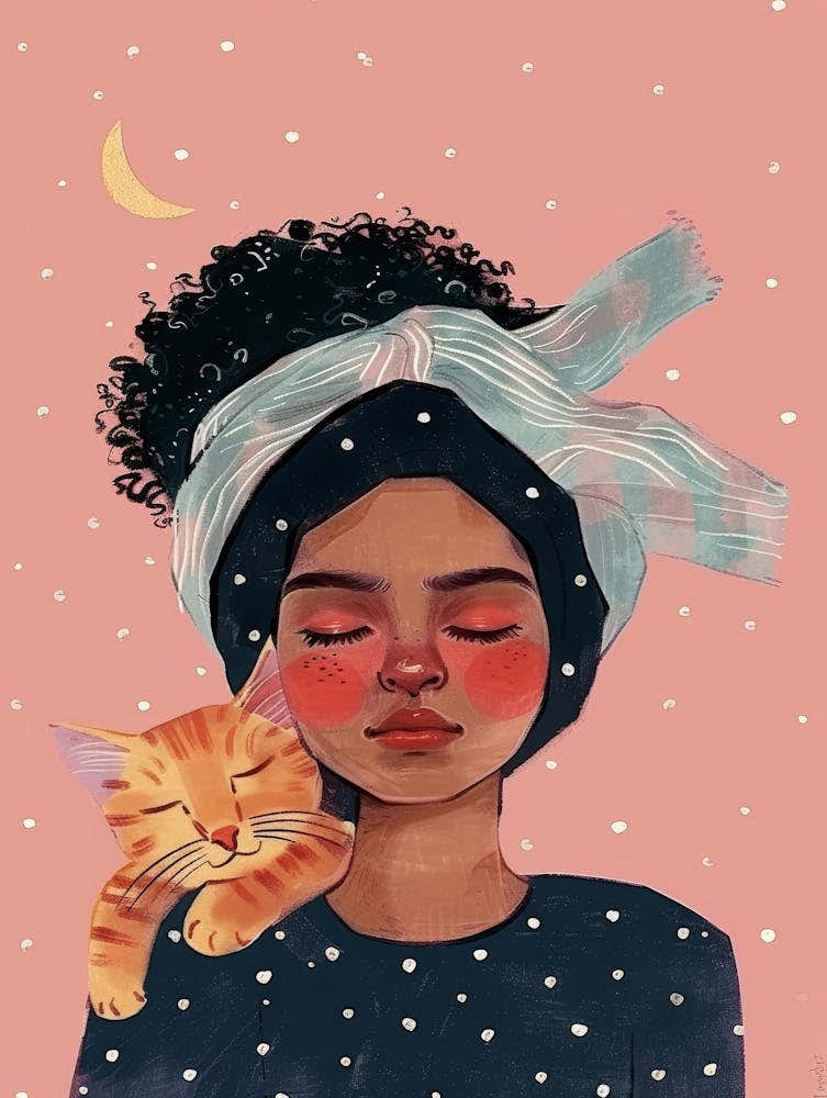 Afro Girl With Cat