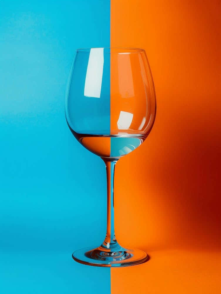 Wine Glass Isolated On Blue And Orange