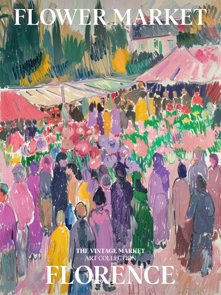 Vintage Flower Market Painting Florence Italy 4