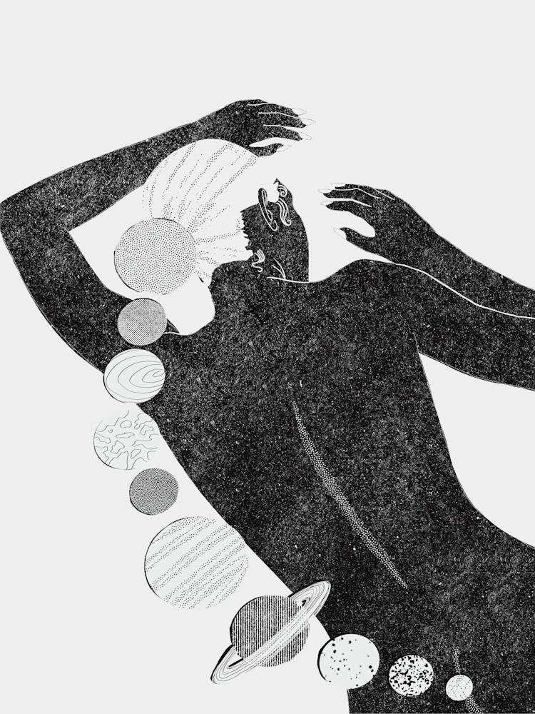 Gaia Black And White Woman Space Fantasy