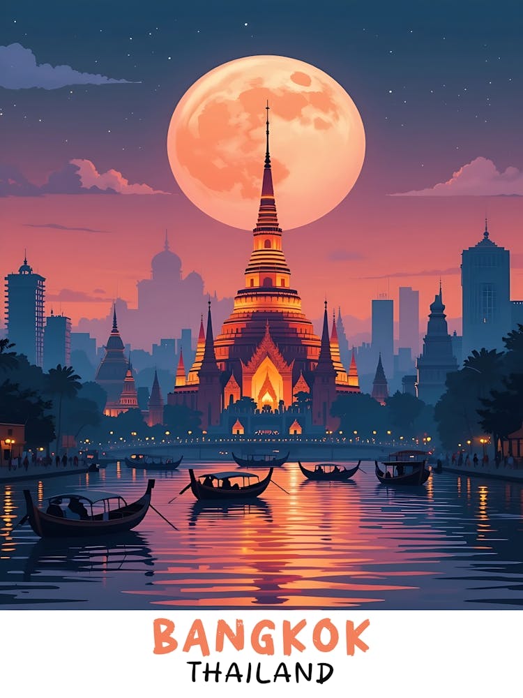 Bangkok - Thailand Vintage Travel Poster 3