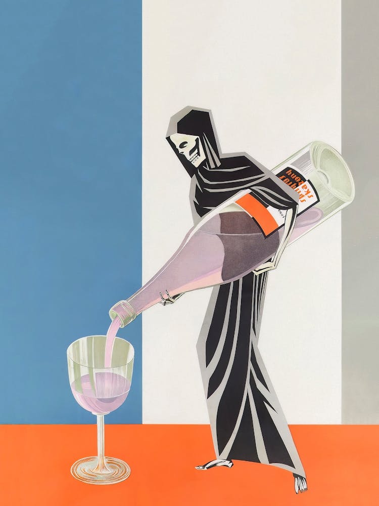 Reaper Pouring Liquor, Scary Vintage Halloween Print