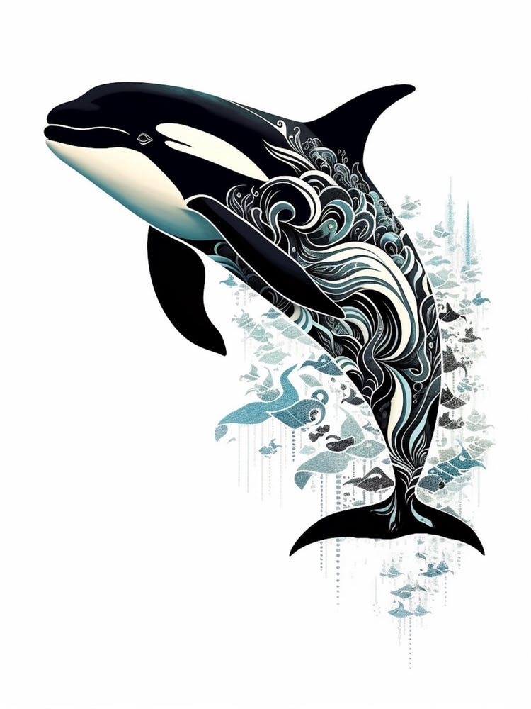 Simple Orca Whale Swirls Illustration