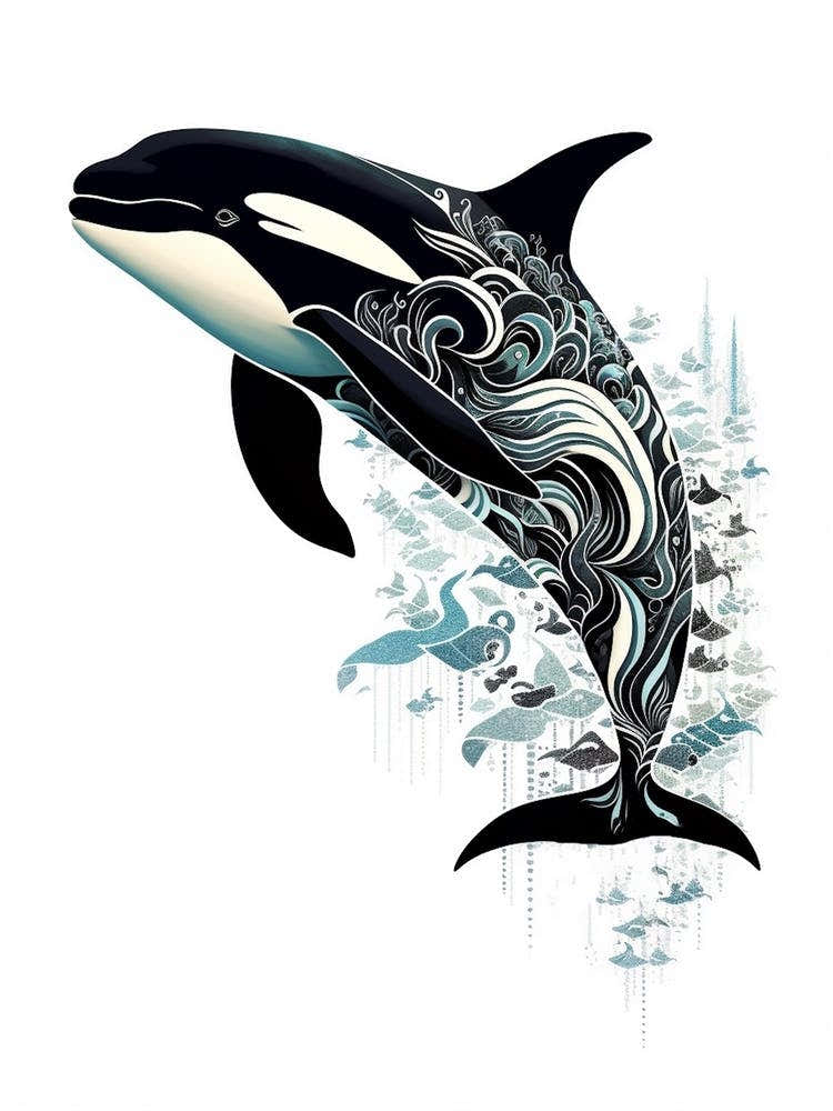Simple Orca Whale Swirls Illustration