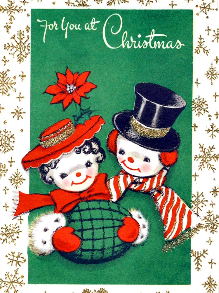 Snowman Couple Decorated With Snowflakes