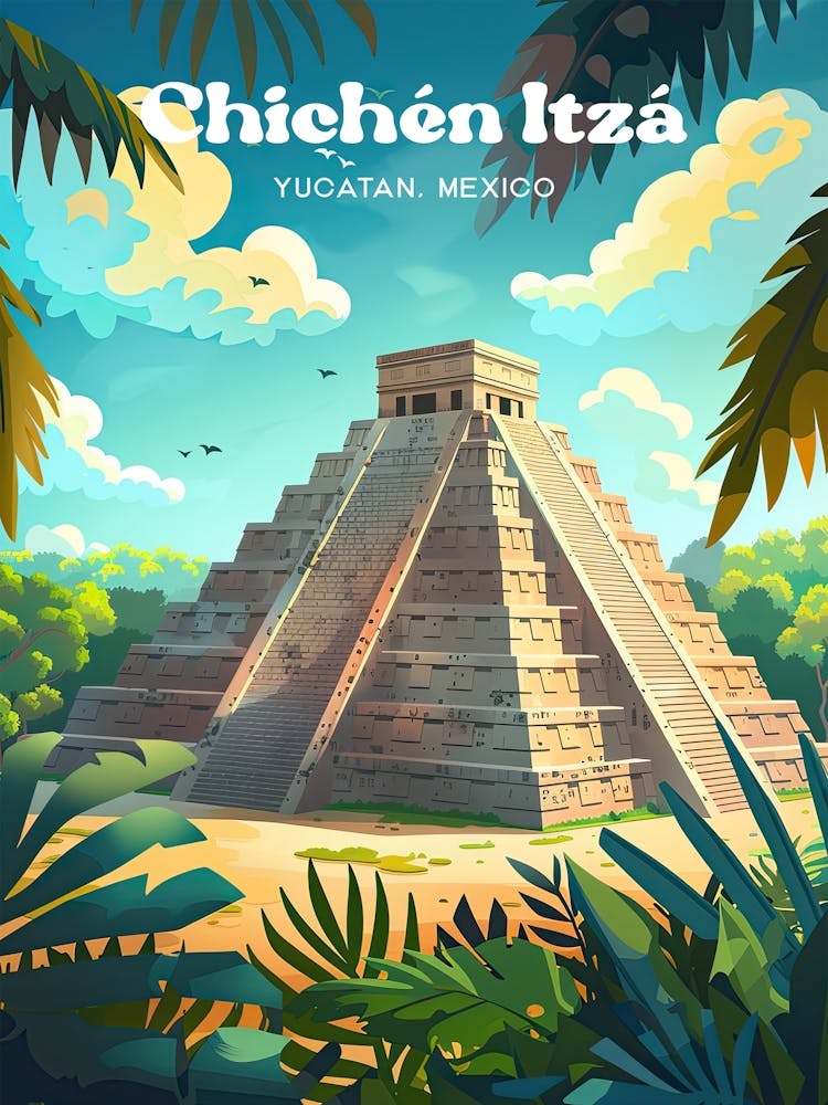 Chichen Itza Mexico Art Illustration
