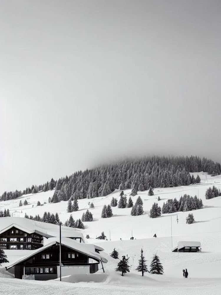 Obertauern, Austria Black And White Skiing Poster