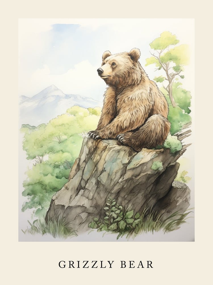 Beatrix Potter Inspired  Animal Watercolour Grizzly Bear 3