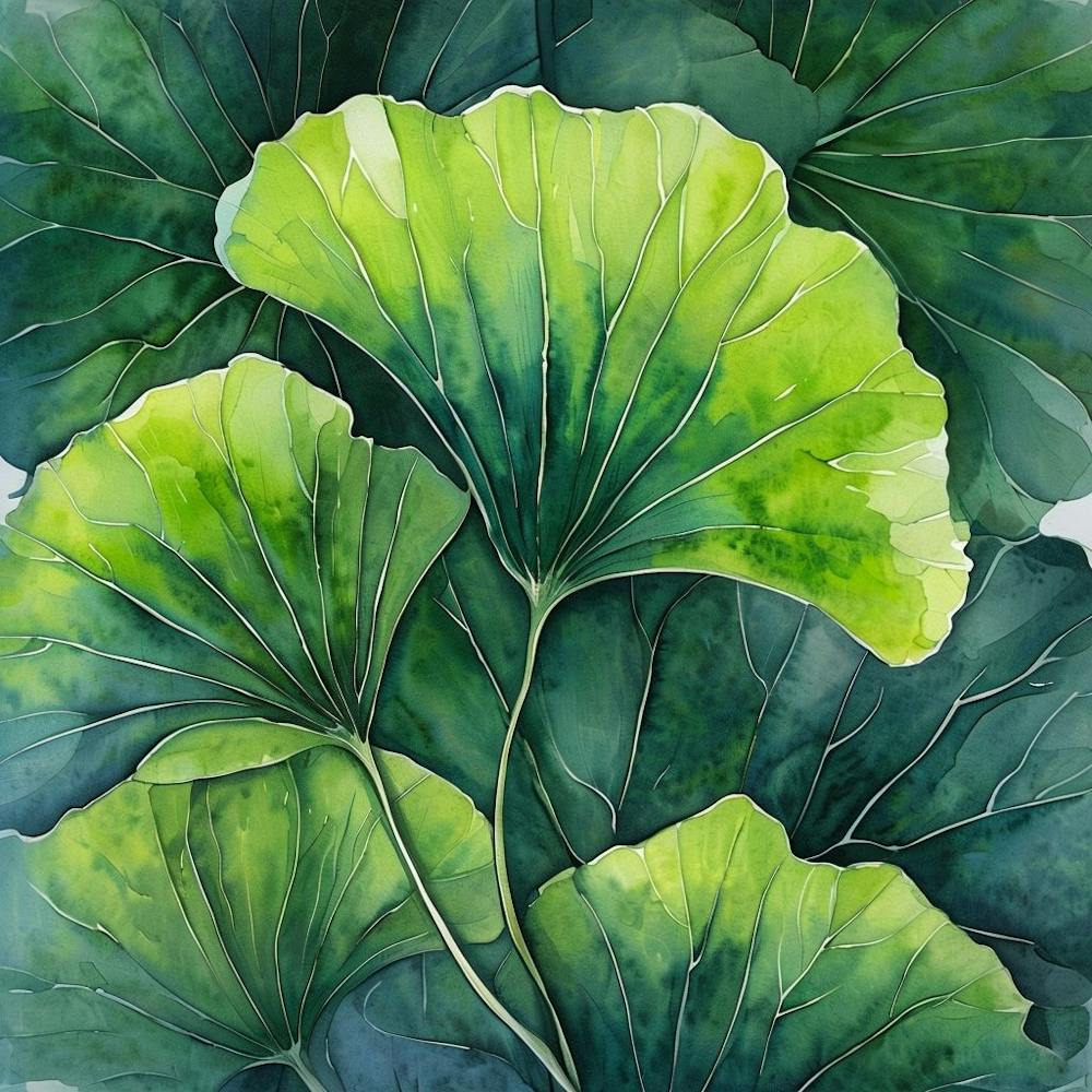 Watercolor Artwork Featuring Elegant Ginkgo Biloba Leaves