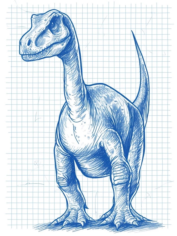 Plateosaurus Dinosaur Blue Print Sketch 1