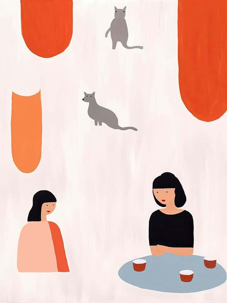 Tiny People At The Cat Cafe Illustration 3