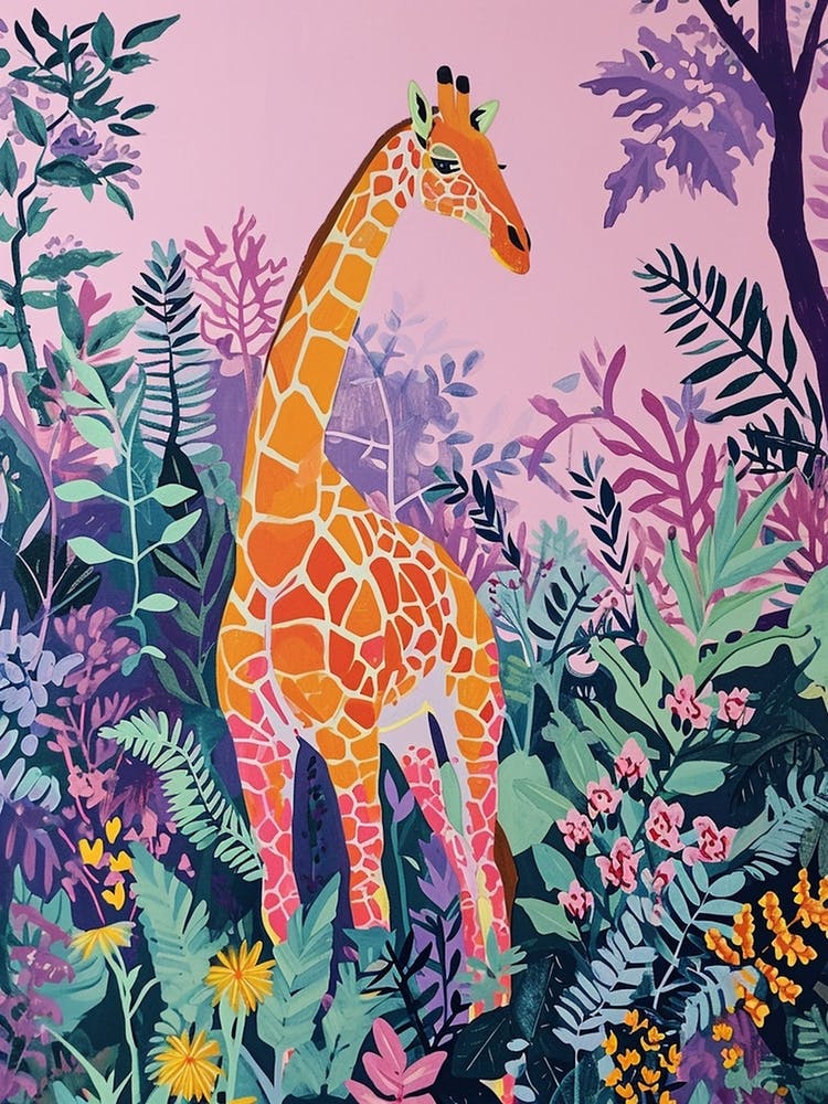 Purple Giraffe Watercolour Illustration 2
