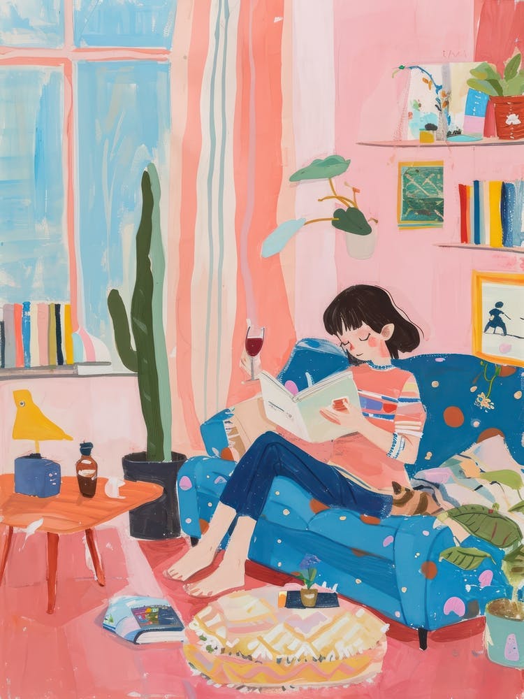 Girl Artist With Book Lo Fi Kawaii Illustration 1