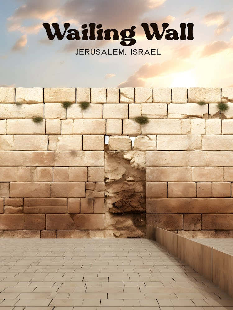 Wailing Wall Jerusalem Israel Old City Modern Travel Illustration
