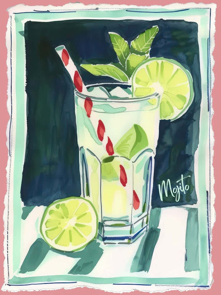 Mojito Cocktail Art Kitchen Pink Blue
