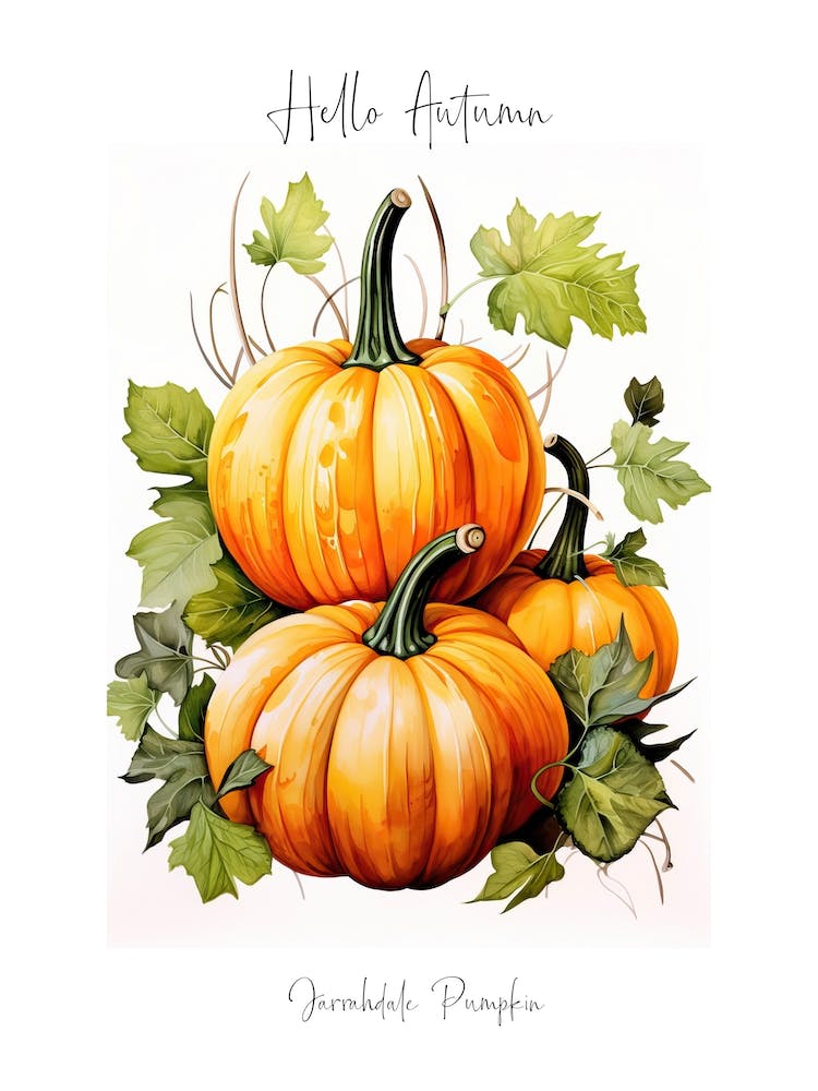 Hello Autumn Jarrahdale Pumpkin Watercolour Illustration 1
