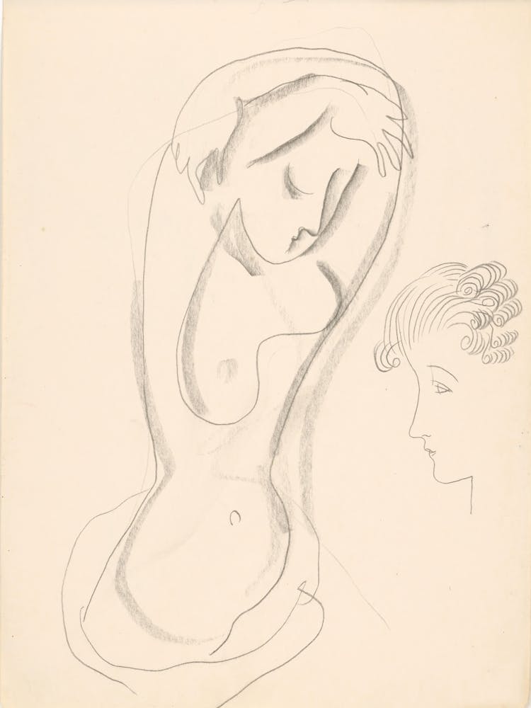 Woman With Raised Hands And Sketch Of Female Profile, Mikuláš Galanda
