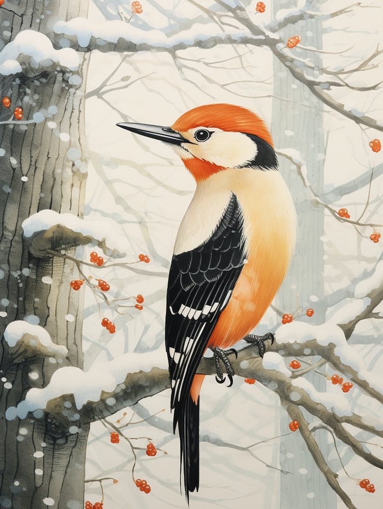 Winter Bird Painting Woodpecker 4
