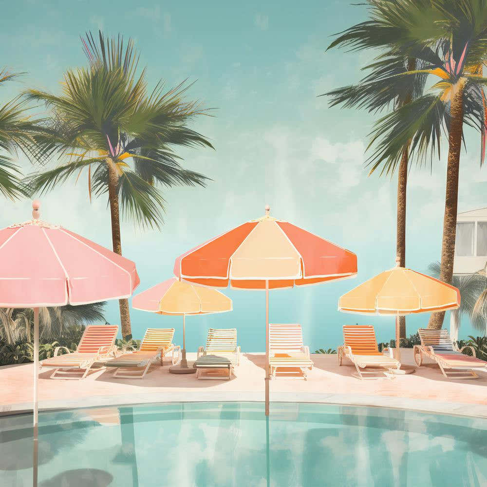 Swimming Pool With Umbrellas
