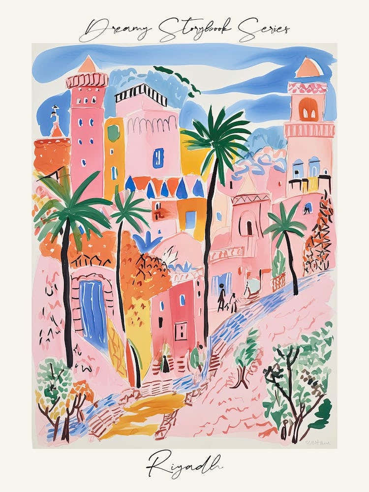 Poster Of Riyadh, Dreamy Storybook Illustration 1