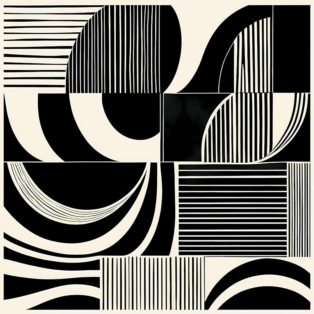 Retro Inspired Linocut Abstract Shapes Black And White Colors art, 221