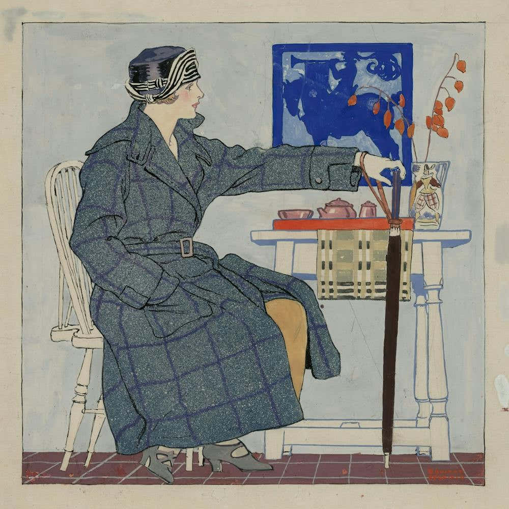 Young Woman Sitting Beside Table Holding Umbrella, Edward Penfield