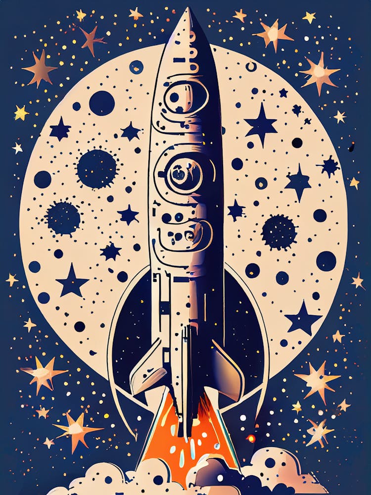 Retro Space Rocket Launch Illustration 1