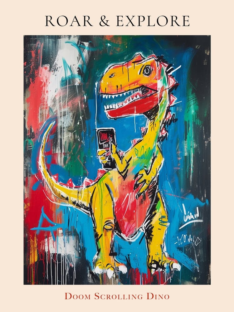 Abstract Graffiti Style Dinosaur On A Smart Phone 4 Poster