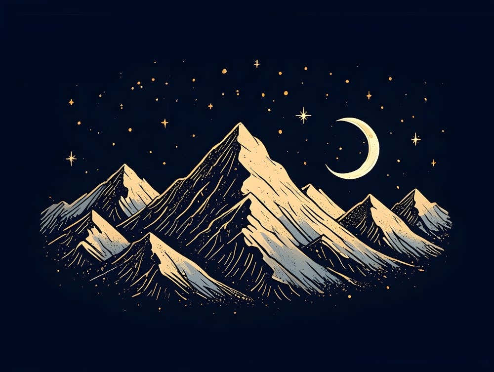 Starry Night Mountain Landscape - Celestial Nature Scene