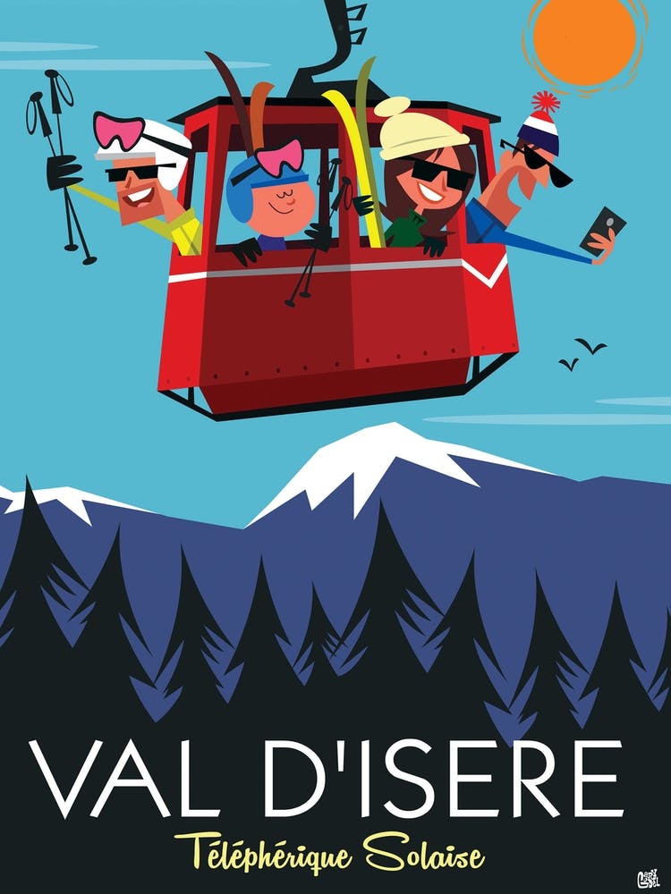 Val D Isere Cable Car Poster Blue & Purple