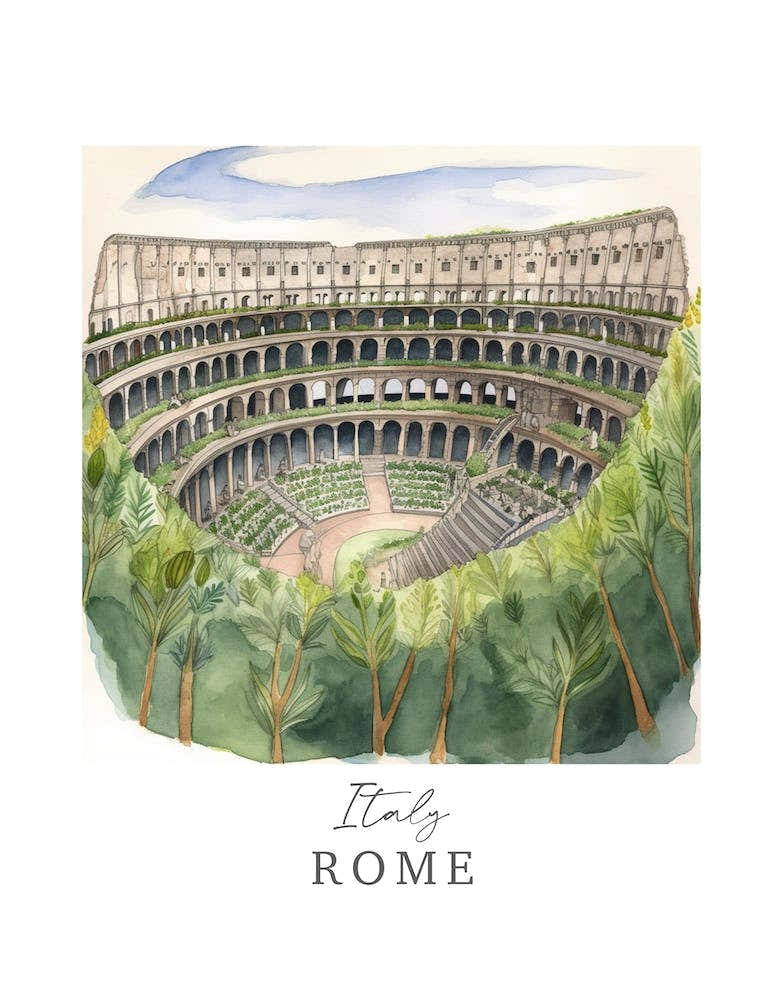 Italy, Rome Storybook 3 Travel Poster Watercolour
