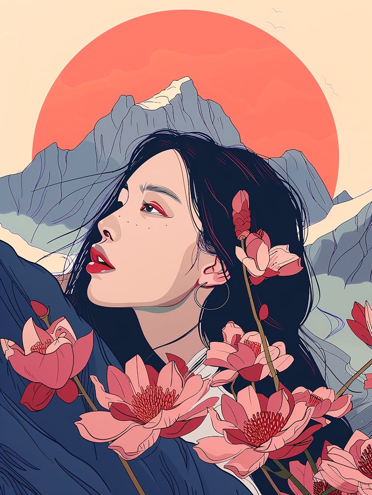 Korean Girl With Flowers