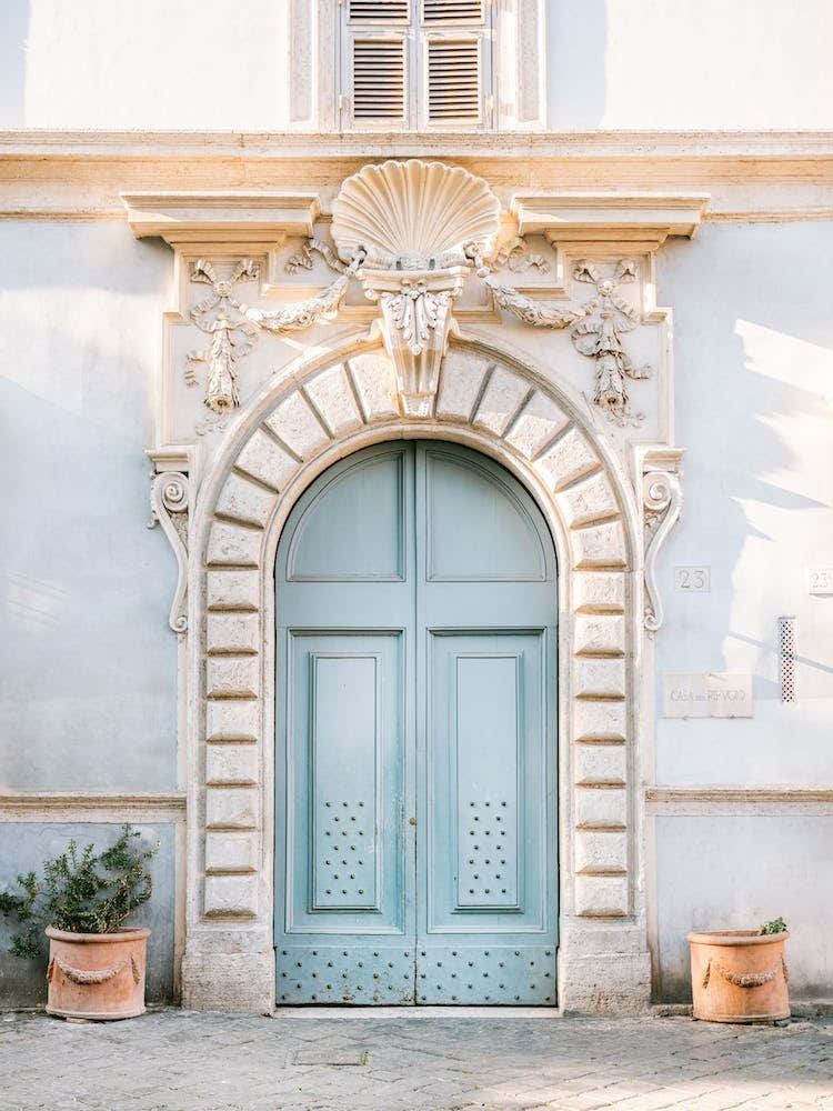 Baby Blue Trastevere Door In Rome