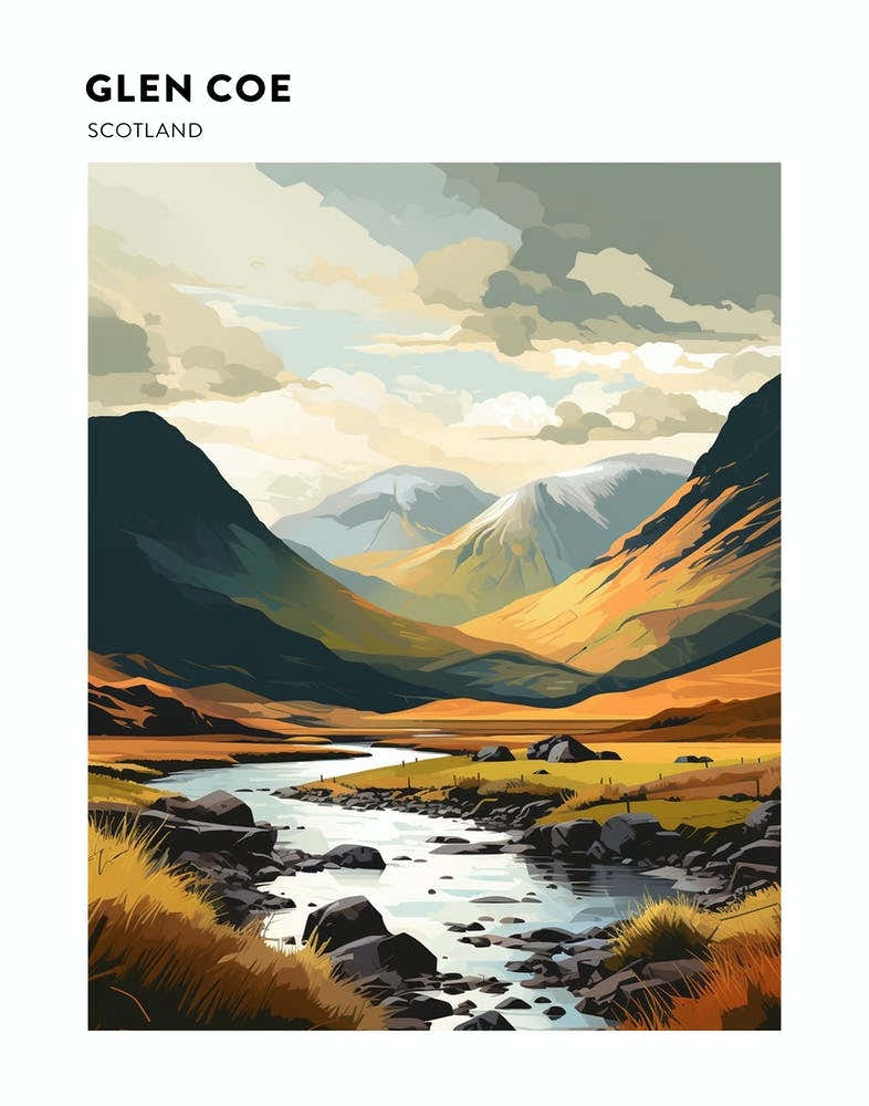 Glen Coe Scotland 2 Hiking Trail Landscape Poster