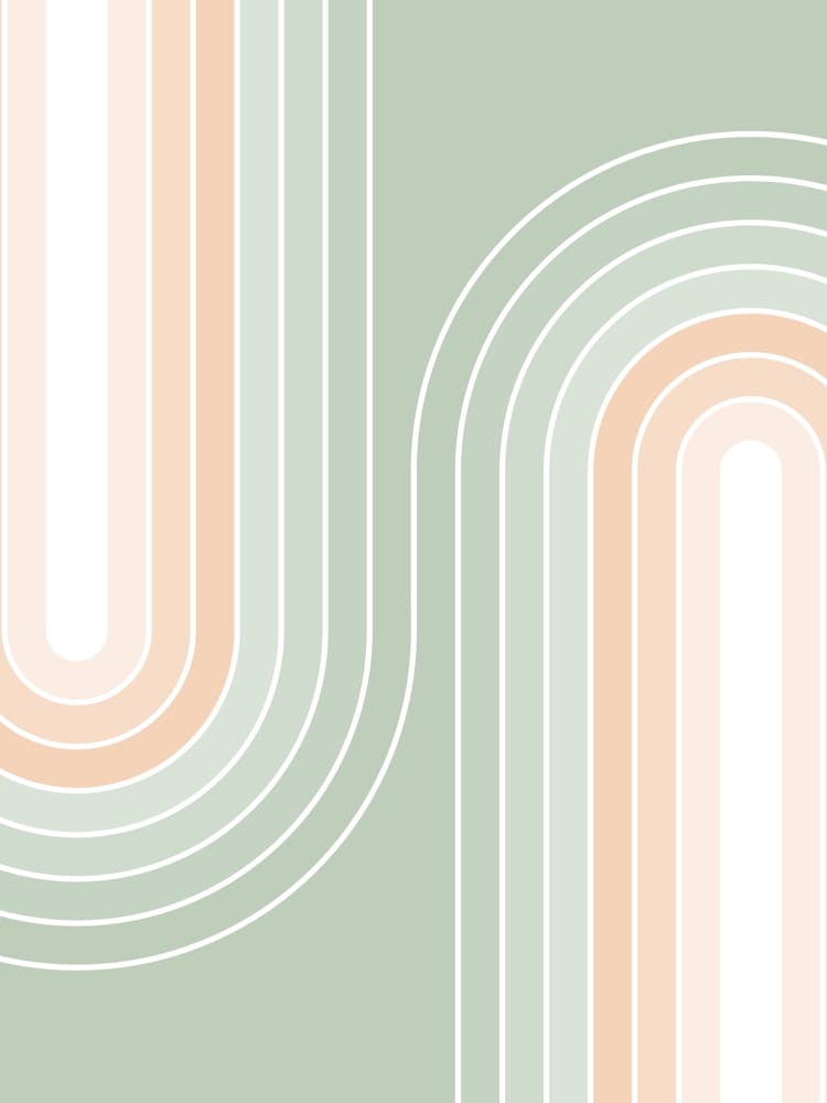 Serene Abstract Mid Century Spring Pastel Double Rainbow - Sage green, Peach Fuzz