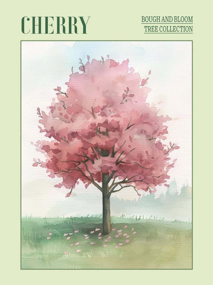 Cherry Tree Atmospheric Watercolour Painting 3 Poster