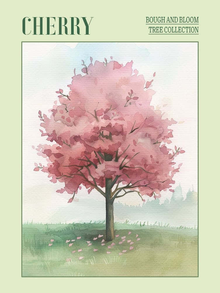 Cherry Tree Atmospheric Watercolour Painting 3 Poster