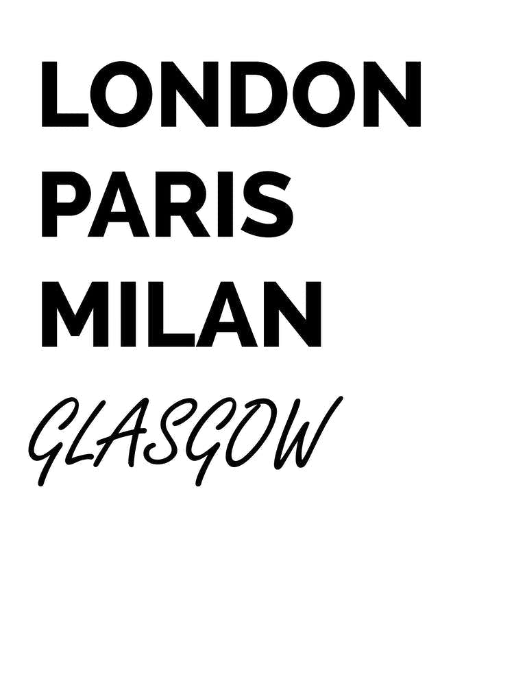 Glasgow, Paris, Milan, Print, Location, Funny, Art,
